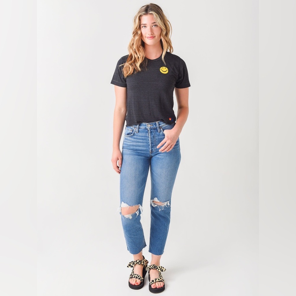 AVIATOR NATION Women's Smiley Stitch Boyfriend Tee | Color: Charcoal | EUC!!😃🌈 - Picture 2 of 16